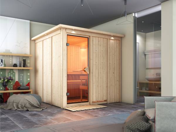 Rodin - Karibu Sauna ohne Ofen - mit Dachkranz - Rodin - Karibu Sauna ohne Ofen - mit Dachkranz -