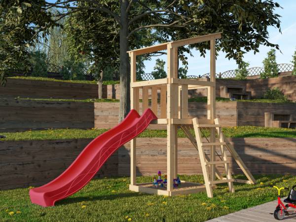 Karibu Spielturm Anna + Rutsche rot + Netzrampe Karibu Spielturm Anna + Rutsche rot + Netzrampe
