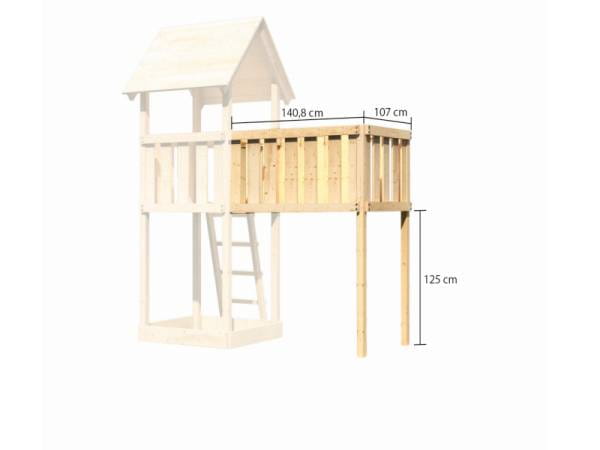 Akubi Spielturm Danny Satteldach + Rutsche grün + Einzelschaukel + Anbauplattform XL
