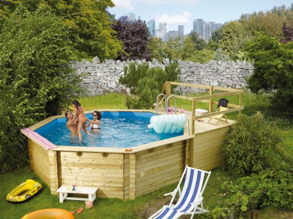 Karibu Pool Modell 2 Variante C, mit Terrasse im Set inkl. Filteranlage und Skimmer