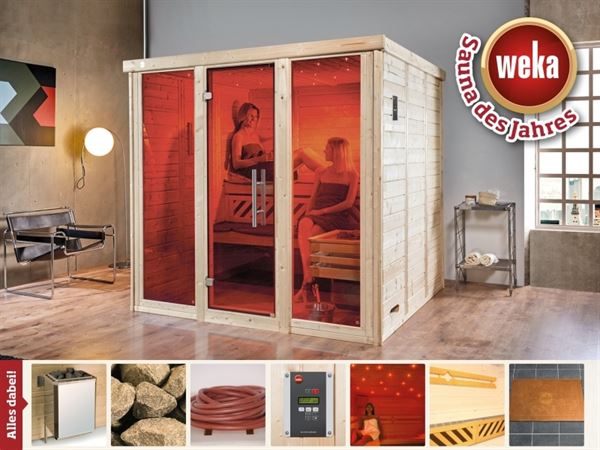 Weka Massivholzsauna Kemi 3 Panorama inkl. 7,5 kW Ofen Weka Massivholzsauna Kemi 3 Panorama inkl. 7,5 kW Ofen