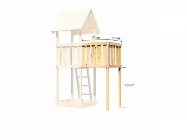 Akubi Spielturm Danny Satteldach + Rutsche blau + Doppelschaukelanbau Klettergerüst + Anbauplattform