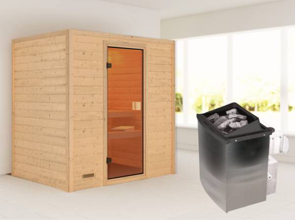 Karibu Sauna Sonja inkl. 9 kW integr. Steuerung mit klassischer Saunatür -ohne Dachkranz-
