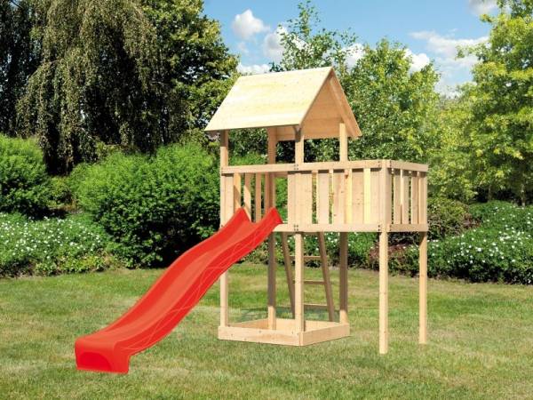 Karibu Spielturm Lotti natur mit Anbauplattform und Rutsche rot Karibu Spielturm Lotti natur mit Anbauplattform und Rutsche rot