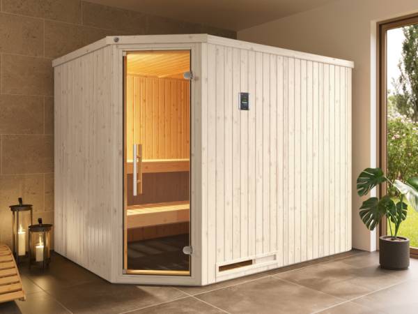 Weka Elementsauna Varberg 4 Trend, weiß, inkl. 9 kW Bioofen digitale Steuerung (BioS), Ganzglastür