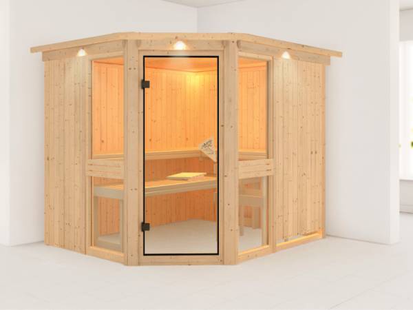 Amelia 3 - Karibu Sauna ohne Ofen - mit Dachkranz - Amelia 3 - Karibu Sauna ohne Ofen - mit Dachkranz -