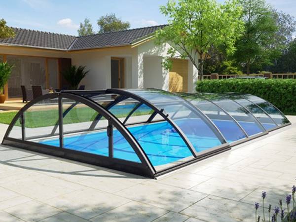 Albixon Pool-Überdachung KLASIK Clear C, Anthrazit mit Klarglas