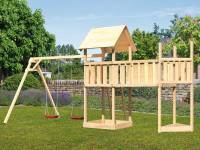 Akubi Spielturm Lotti Satteldach + Schiffsanbau oben + Doppelschaukel + Anbauplattform XL