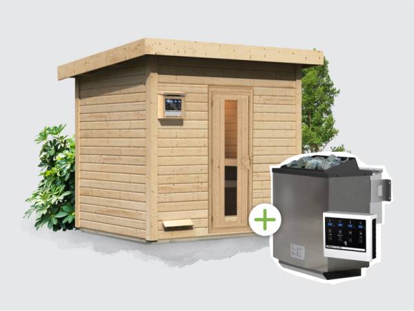 Osb smart choice Saunahaus Hella 3  38 mm - inkl. 9 kW Bioofen ext. Steuerung - inkl. Dacheindeckung und Fußboden