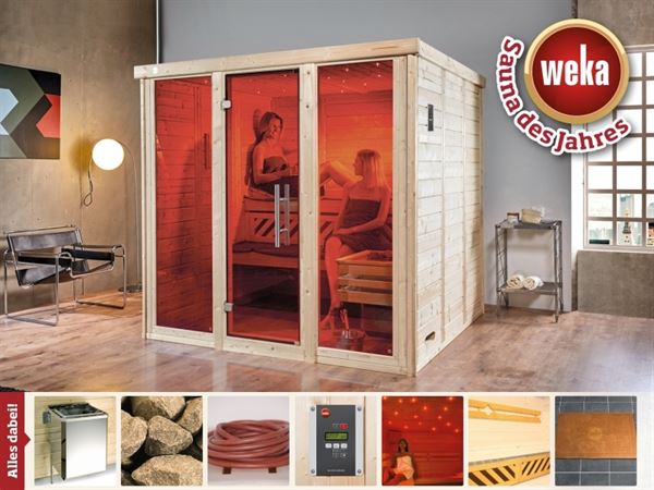 Weka Massivholzsauna Kemi 3 Panorama inkl. 7,5 kW Bioofen Weka Massivholzsauna Kemi 3 Panorama inkl. 7,5 kW Bioofen