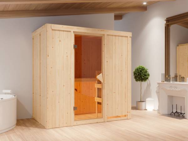 Karibu Sauna Variado inkl. 9 kW Ofen integr. Steuerung, mit klassischer Saunatür -ohne Dachkranz-