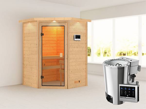 Karibu Sauna Antonia mit 3,6 kW Bioofen ext. Strg und Dachkranz 38 mm Karibu Sauna Antonia mit 3,6 kW Bioofen ext. Strg und Dachkranz 38 mm