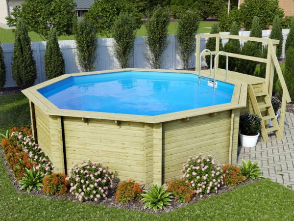 Karibu Pool Modell 2 Variante B, mit Terrasse inkl. Filterpaket und Skimmer