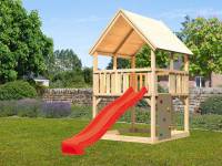 Akubi Spielturm Luis Satteldach + Rutsche rot + Kletterwand