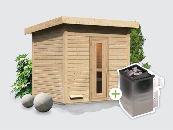 Osb smart choice Saunahaus Hella 3  38 mm - inkl. 9 kW Ofen integr. Steuerung - inkl. Dacheindeckung und Fußboden
