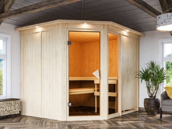 Fiona 3 - Karibu Sauna ohne Ofen - mit Dachkranz - Fiona 3 - Karibu Sauna ohne Ofen - mit Dachkranz -
