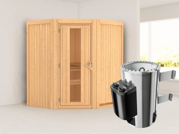 Tonja - Karibu Sauna Plug & Play 3,6 kW Ofen, int. Steuerung - ohne Dachkranz - Energiespartür