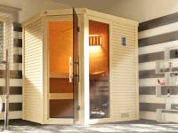 Weka Design-Massivholzsauna Cubilis Eck 1 inkl. Sauna-Leuchtenset, Lieferung und Montage