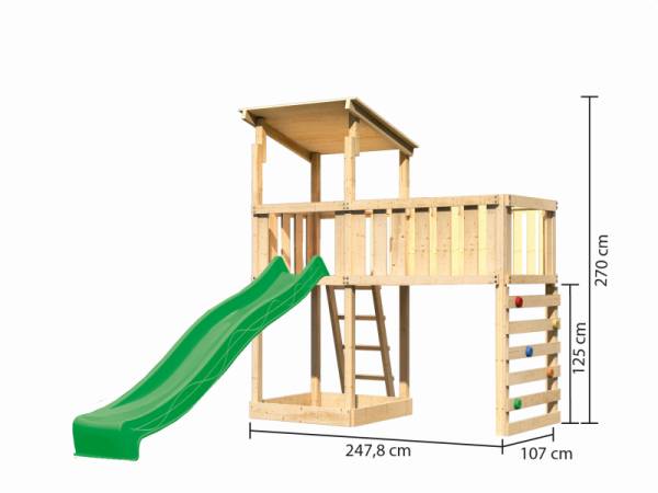Akubi Spielturm Anna + Rutsche grün+ Anbauplattform XL + Kletterwand