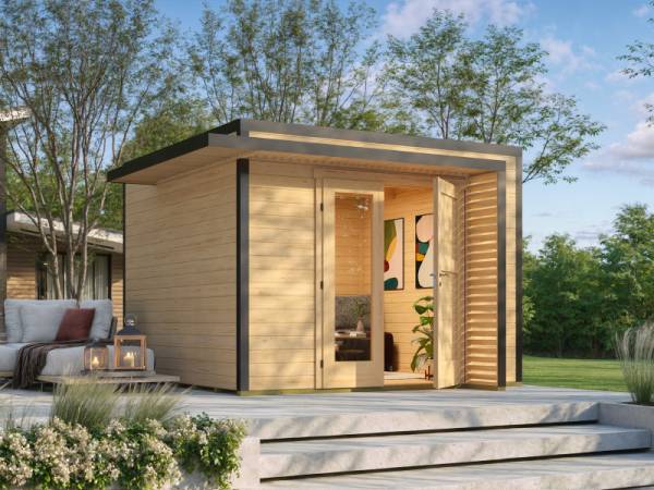 Weka Design-Gartenhaus Pure Garden Amberley 1,5, 28 mm, 300x300 cm, Naturbelassen, Design-Doppeltür
