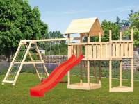 Akubi Spielturm Lotti Satteldach + Schiffsanbau oben + Anbauplattform + Doppelschaukel mit Kletterge