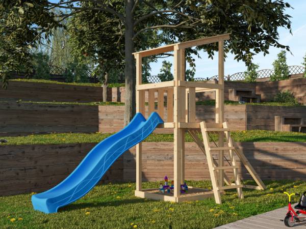 Karibu Spielturm Anna + Rutsche blau + Netzrampe Karibu Spielturm Anna + Rutsche blau + Netzrampe