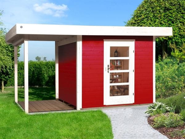 Weka Gartenhaus 172 Größe 1 in schwedenrot mit Anbaudach 150 cm Weka Gartenhaus 172 Größe 1 in schwedenrot mit Anbaudach 150 cm