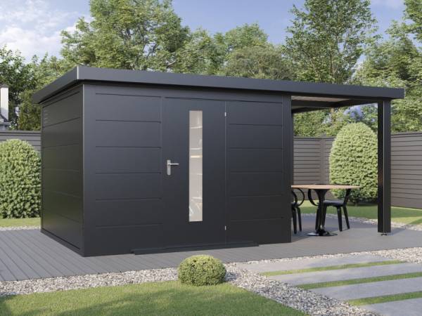 Wolff Finnhaus Metallgartenhaus Thorin 5424, Anthrazit, 1 flg, inkl. Seitendach 2,40 m