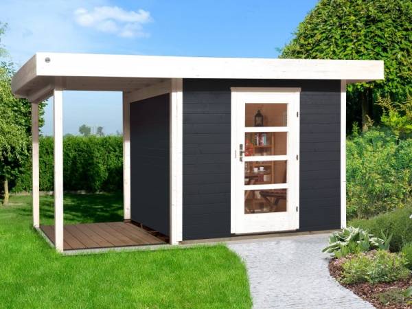 Weka Gartenhaus 172 Größe 1 in anthrazit mit Anbaudach 150 cm Weka Gartenhaus 172 Größe 1 in anthrazit mit Anbaudach 150 cm