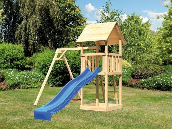 Akubi Spielturm Lotti mit Einzelschaukel und Rutsche blau Akubi Spielturm Lotti mit Einzelschaukel und Rutsche blau