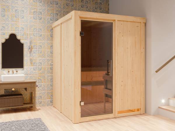 Karibu Sauna Norin inkl. 9 kW Ofen mit interner Steuerung, mit moderner Saunatür, -ohne Dachkranz-
