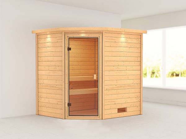Karibu Sauna Elea mit Dachkranz 38 mm Karibu Sauna Elea mit Dachkranz 38 mm