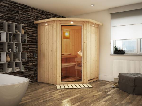 Larin - Karibu Sauna ohne Ofen - mit Dachkranz - Larin - Karibu Sauna ohne Ofen - mit Dachkranz -