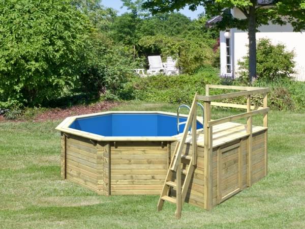 Karibu Pool Modell 1 Variante C, mit Terrasse im Set inkl. Filteranlage und Skimmer