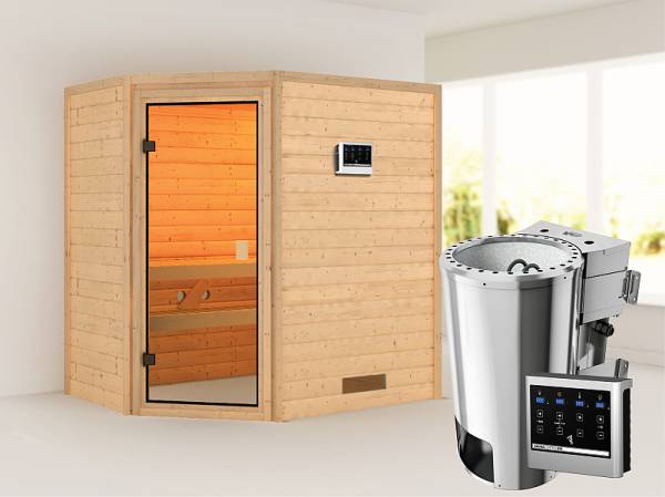 Karibu Sauna Jella mit 3,6 kW Bioofen ext. Strg 38 mm Karibu Sauna Jella mit 3,6 kW Bioofen ext. Strg 38 mm