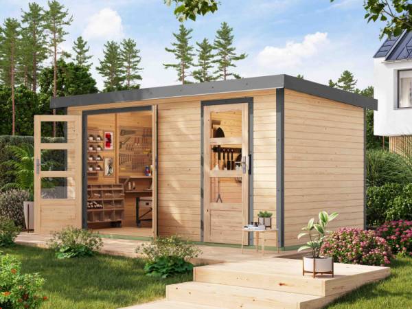 Karibu Hybrid Gartenhaus Merkur 1 A naturbelassen/graualuminium Karibu Hybrid Gartenhaus Merkur 1 A naturbelassen/graualuminium
