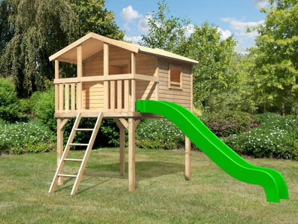 Akubi Stelzenhaus Benjamin natur mit Rutsche in grün Akubi Stelzenhaus Benjamin natur mit Rutsche in grün