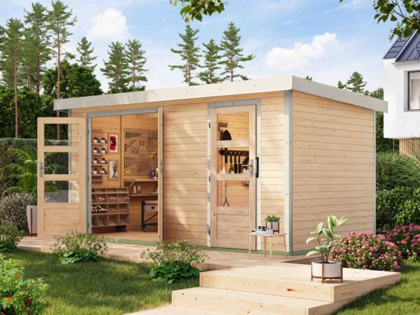 Karibu Hybrid Gartenhaus Merkur 1 A naturbelassen/weiß Karibu Hybrid Gartenhaus Merkur 1 A naturbelassen/weiß