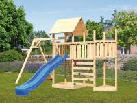Akubi Spielturm Lotti Satteldach + Schiffsanbau oben + Anbauplattform + Einzelschaukel + Kletterwand