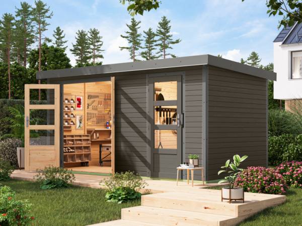 Karibu Hybrid Gartenhaus Merkur 1 B terragrau/graualuminium Karibu Hybrid Gartenhaus Merkur 1 B terragrau/graualuminium