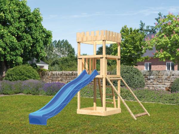Karibu Ritterburg Löwenherz + Rutsche blau + Netzrampe Karibu Ritterburg Löwenherz + Rutsche blau + Netzrampe