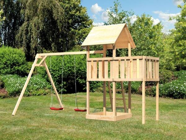 Karibu Spielturm Lotti natur mit Anbauplattform und Doppelschaukel Karibu Spielturm Lotti natur mit Anbauplattform und Doppelschaukel