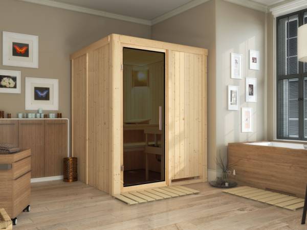 Minja - Karibu Sauna Plug & Play ohne Ofen - ohne Dachkranz - Moderne Saunatür