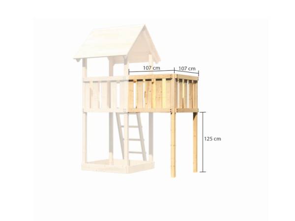 Akubi Spielturm Danny Satteldach + Rutsche violett + Doppelschaukel + Anbauplattform + Kletterwand