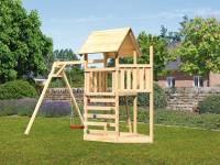 Akubi Spielturm Lotti Satteldach + Schiffsanbau oben + Einzelschaukel + Kletterwand