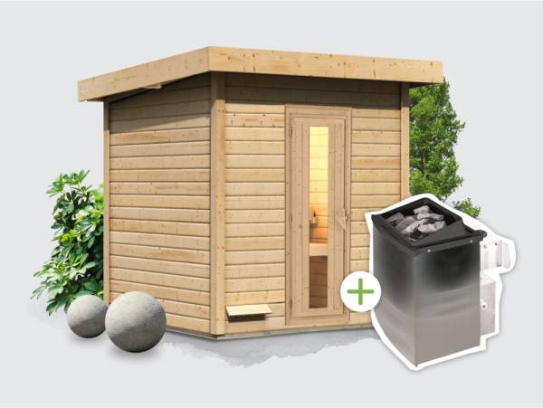 Osb smart choice Saunahaus Hella 2  38 mm - inkl. 9 kW Ofen integr. Steuerung - mit Dacheindeckung und Fußboden