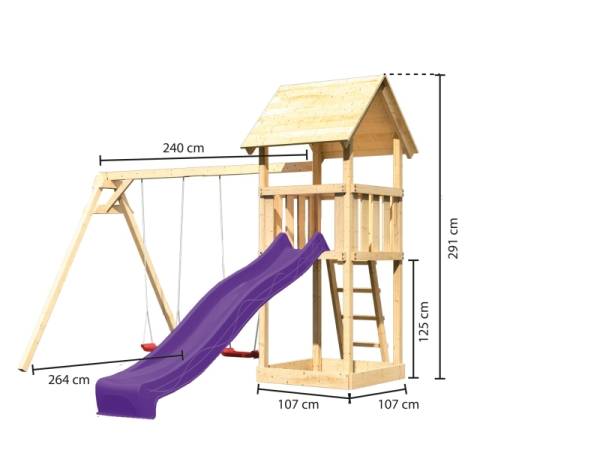 Akubi Spielturm Lotti Set mit Doppelschaukel und Rutsche in violett