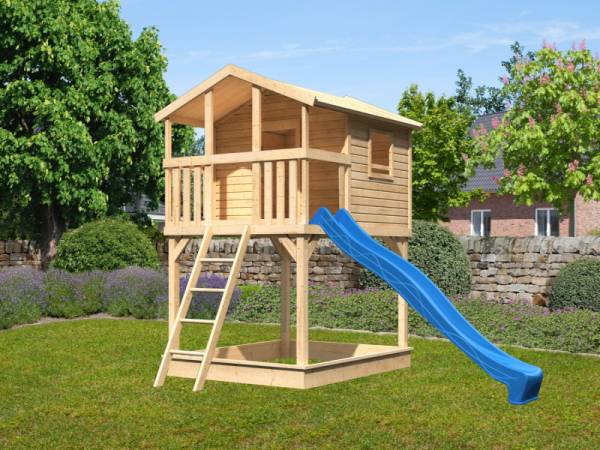 Akubi Stelzenhaus Benjamin terragrau + Rutsche blau + Sandkasten Akubi Stelzenhaus Benjamin terragrau + Rutsche blau + Sandkasten