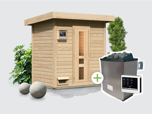 Osb smart choice Saunahaus Hella 1  38 mm - inkl. 9 kW Ofen ext. Steuerung - inkl. Dacheindeckung und Fußboden