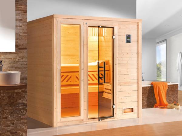 Weka Sauna Bergen Gr. 2 GTF, inkl. 5,4 kW Ofen Kompakt integr. Steuerung, inkl. bodentiefes Fenster